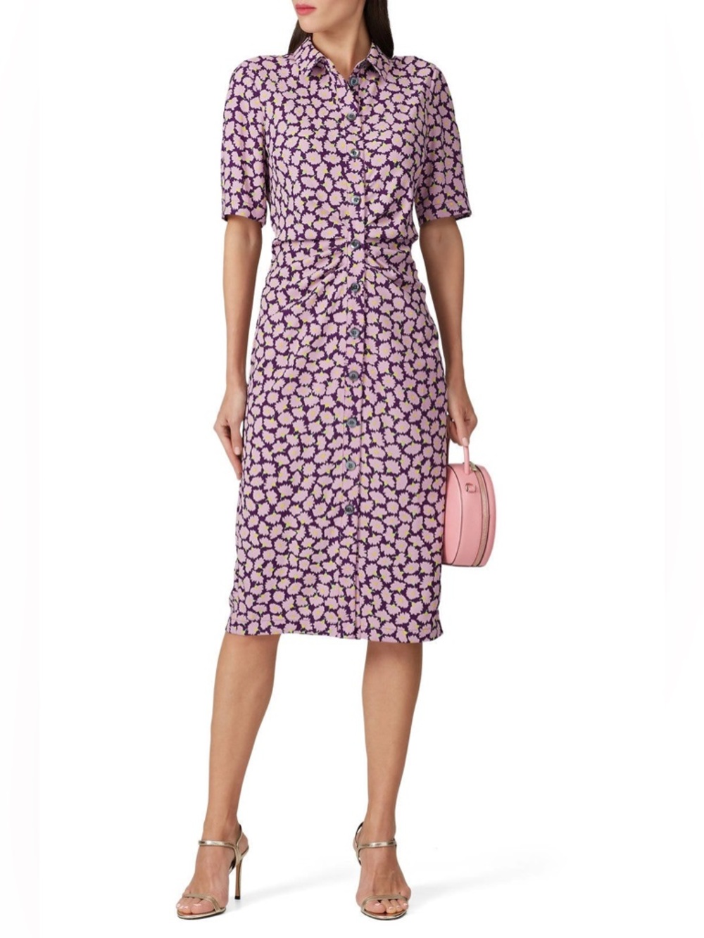 kate spade Sunny Bloom Purple and Cream Floral Tie-Waist Midi Shirt Dress